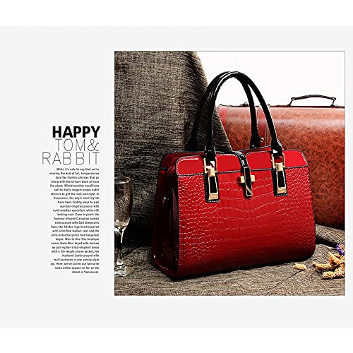 JINMANXUE Tote Bags For Women Retro Classic Tote HandBag Crocodile Pattern Purse with Zipper Closure ，Laies Gift (Red)