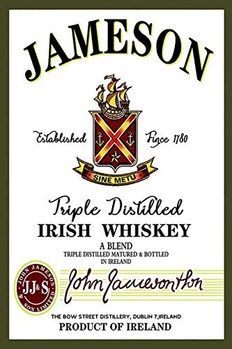 Jameson Irish Whiskey Vintage Metal Tin Sign Wall Plaque Poster Cafe Bar Pub Beer Wall Home Decor 8x12 Inch Tin Sign