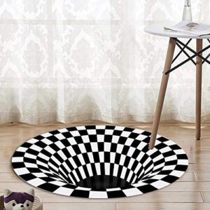 WOPODI 60x60 cm/23.62x23.62 Round Area Rug 3D Visual Vortex Carpet Not-Slip Floor Mat Bottomless Hole Illusion Shaggy Rug Black White Stereo Vision Carpet for Home Living Room Bedroom Dining Room