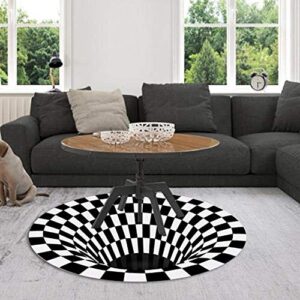 WOPODI 60x60 cm/23.62x23.62 Round Area Rug 3D Visual Vortex Carpet Not-Slip Floor Mat Bottomless Hole Illusion Shaggy Rug Black White Stereo Vision Carpet for Home Living Room Bedroom Dining Room