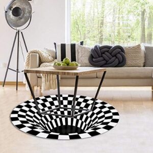 WOPODI 60x60 cm/23.62x23.62 Round Area Rug 3D Visual Vortex Carpet Not-Slip Floor Mat Bottomless Hole Illusion Shaggy Rug Black White Stereo Vision Carpet for Home Living Room Bedroom Dining Room