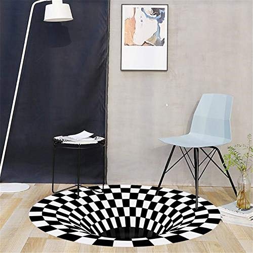 WOPODI 60x60 cm/23.62x23.62 Round Area Rug 3D Visual Vortex Carpet Not-Slip Floor Mat Bottomless Hole Illusion Shaggy Rug Black White Stereo Vision Carpet for Home Living Room Bedroom Dining Room