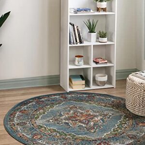 Unique Loom Isabella Collection Traditional Medallion Blue Round Rug (3' 3 x 3' 3)