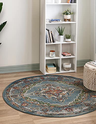 Unique Loom Isabella Collection Traditional Medallion Blue Round Rug (3' 3 x 3' 3)