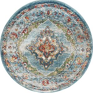 Unique Loom Isabella Collection Traditional Medallion Blue Round Rug (3' 3 x 3' 3)