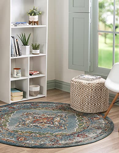 Unique Loom Isabella Collection Traditional Medallion Blue Round Rug (3' 3 x 3' 3)