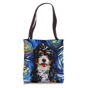 bernedoodle starry night bernese mountain dog mix art by aja tote bag
