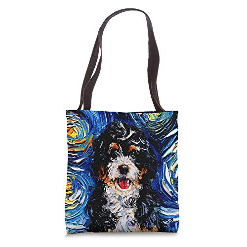 Bernedoodle Starry Night Bernese Mountain Dog Mix Art by Aja Tote Bag