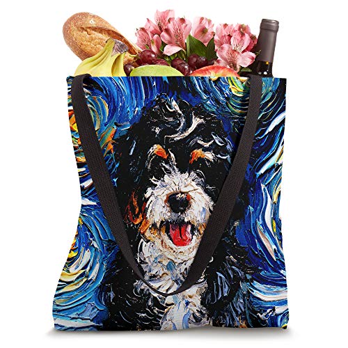 Bernedoodle Starry Night Bernese Mountain Dog Mix Art by Aja Tote Bag