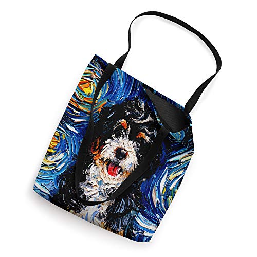 Bernedoodle Starry Night Bernese Mountain Dog Mix Art by Aja Tote Bag