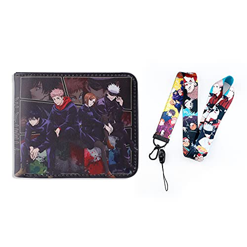 G-Ahora Anime Jujutsu Kaisen Bifold Leather Wallet Purse Credit Card Holder with Jujutsu Kaisen Lanyard (WC Jujutsu Kaisen C)