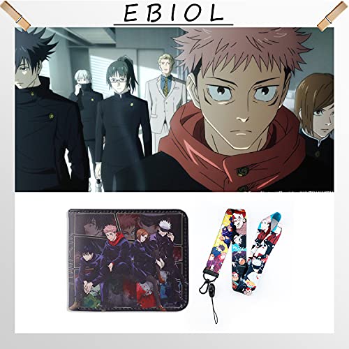 G-Ahora Anime Jujutsu Kaisen Bifold Leather Wallet Purse Credit Card Holder with Jujutsu Kaisen Lanyard (WC Jujutsu Kaisen C)