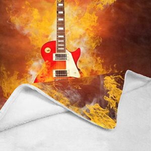 CUXWEOT Custom Blanket with Name Text,Personalized Rock Fire Guitar Super Soft Fleece Throw Blanket for Couch Sofa Bed (50 X 60 inches)