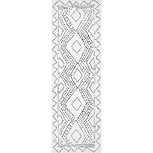 nuLOOM Mila Machine Washable Diamond Trellis Runner Rug, 2' 6" x 8', Ivory