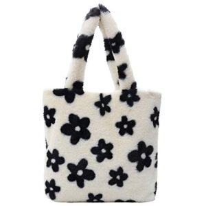 plush underarm bag, ladies fluffy shoulder bag, women furry flower tote bag y2k plush handbag for autumn and winter