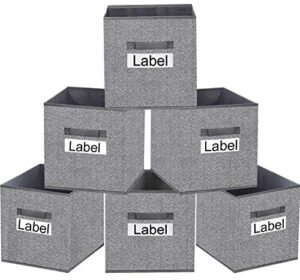 13 inch cube storage organizer bins-foldable fabric storage cubes bin container box with 2 sturdy handles for boys,girls,nusery,clothes,pantry closet,shelf,kids room set of 6,herringbone pattern(grey)