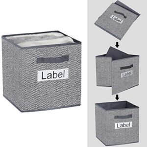 13 Inch Cube Storage Organizer Bins-Foldable Fabric storage Cubes Bin Container Box with 2 Sturdy Handles for Boys,Girls,Nusery,Clothes,Pantry Closet,Shelf,Kids Room Set of 6,herringbone pattern(Grey)