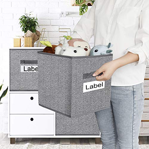 13 Inch Cube Storage Organizer Bins-Foldable Fabric storage Cubes Bin Container Box with 2 Sturdy Handles for Boys,Girls,Nusery,Clothes,Pantry Closet,Shelf,Kids Room Set of 6,herringbone pattern(Grey)