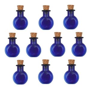 10 pieces mini colored glass bottle cute jars vials with cork wish cork bottle glass vial pendant (blue flat round)