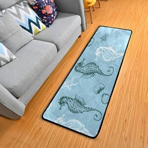 seahorses and seashells kitchen rugs non-slip soft doormats bath carpet floor runner area rugs for home dining living room bedroom 72″ x 24″