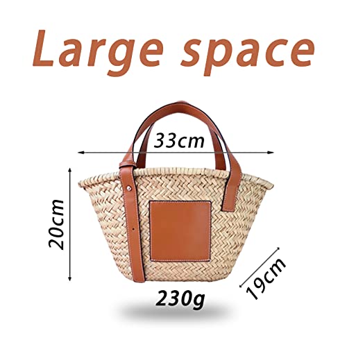 JAYAVENTURA Small Straw Basket Bag for Women PU Leather Strap Raffia Woven Tote for Summer Beach