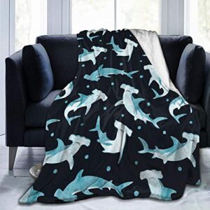 feartdiy watercolor hammerhead shark blanket for kids adults women,soft fleece throw blanket cozy bed blankets king size for couch bed travel camping 50x40,black