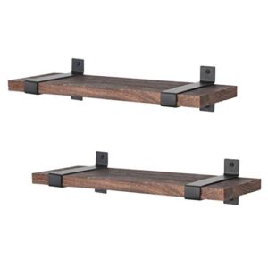 LAVIEVERT Floating Shelves Wall Mounted Set of 2, Rustic Wood Wall Storage Shelves for Bedroom, Living Room, Bathroom, Kitchen, Office - Dark Brown