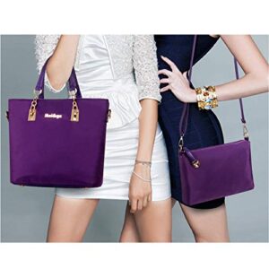 KOOIJNKO 6Pcs Handbag Set Purse Kit Nylon Top Handle Bag Crossbody Shoulder Tote Satchels Clutch Bag, Purple