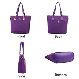 KOOIJNKO 6Pcs Handbag Set Purse Kit Nylon Top Handle Bag Crossbody Shoulder Tote Satchels Clutch Bag, Purple