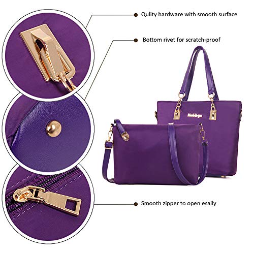 KOOIJNKO 6Pcs Handbag Set Purse Kit Nylon Top Handle Bag Crossbody Shoulder Tote Satchels Clutch Bag, Purple