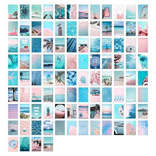 GSM Brands Wall Collage Kit Blue and Pink Aesthetic Pictures Set of 100 4x6 inch Individual Photos for Teen College Dorm Room or Inspirational Office Space