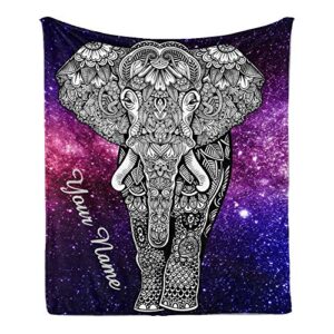 cuxweot custom blanket with name text,personalized galaxy elephant super soft fleece throw blanket for couch sofa bed (50 x 60 inches)