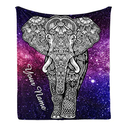 CUXWEOT Custom Blanket with Name Text,Personalized Galaxy Elephant Super Soft Fleece Throw Blanket for Couch Sofa Bed (50 X 60 inches)