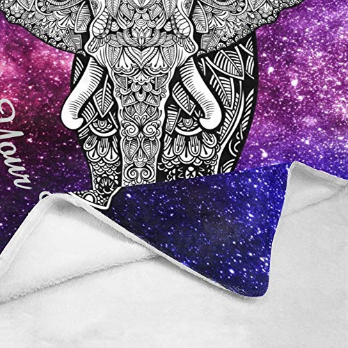 CUXWEOT Custom Blanket with Name Text,Personalized Galaxy Elephant Super Soft Fleece Throw Blanket for Couch Sofa Bed (50 X 60 inches)