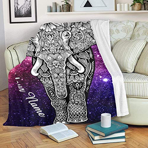 CUXWEOT Custom Blanket with Name Text,Personalized Galaxy Elephant Super Soft Fleece Throw Blanket for Couch Sofa Bed (50 X 60 inches)