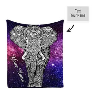 CUXWEOT Custom Blanket with Name Text,Personalized Galaxy Elephant Super Soft Fleece Throw Blanket for Couch Sofa Bed (50 X 60 inches)