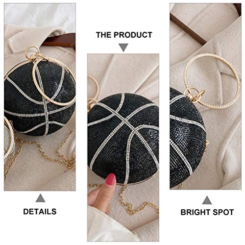 VALICLUD Evening Bag for Women Round Basketball Shaped Purse Crossbody Dazzling Clutch Ring Handle