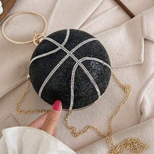 VALICLUD Evening Bag for Women Round Basketball Shaped Purse Crossbody Dazzling Clutch Ring Handle