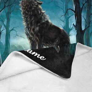 CUXWEOT Custom Blanket with Name Text,Personalized Howling Wolf Super Soft Fleece Throw Blanket for Couch Sofa Bed (50 X 60 inches)