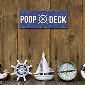 POOP DECK Sign Nautical Nursery Wall Decor Rustic Beach Bathroom Wood Sign Nautical Boat Decor Ocean Coastal Theme Decorations for Home Hanging Wood Sign for Ocean Bathroom and Nursery 15.7 x 5.9 Inch