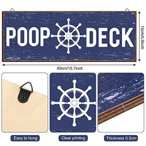 POOP DECK Sign Nautical Nursery Wall Decor Rustic Beach Bathroom Wood Sign Nautical Boat Decor Ocean Coastal Theme Decorations for Home Hanging Wood Sign for Ocean Bathroom and Nursery 15.7 x 5.9 Inch