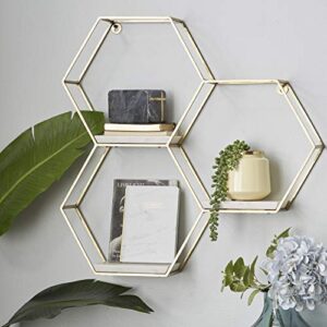 deco 79 marble hexagon 3 marble shelves wall shelf, 24″ x 6″ x 24″, gold