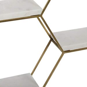 Deco 79 Marble Hexagon 3 Marble Shelves Wall Shelf, 24" x 6" x 24", Gold