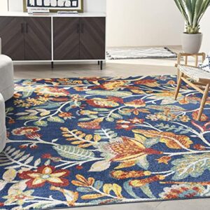 Nourison Allur Floral Navy Multicolor 7'10" x 9'10" Area -Rug, Easy -Cleaning, Non Shedding, Bed Room, Living Room, Dining Room, Kitchen (8x10)