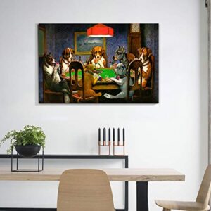 Denozer Canvas Wall Art - Dogs Playing Poker Series C.M Coolidge Art Reproduction - Giclee Canvas Print Gallery Wrap Modern Home Decor Ready to Hang - 24x16 inches