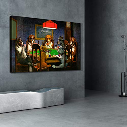 Denozer Canvas Wall Art - Dogs Playing Poker Series C.M Coolidge Art Reproduction - Giclee Canvas Print Gallery Wrap Modern Home Decor Ready to Hang - 24x16 inches