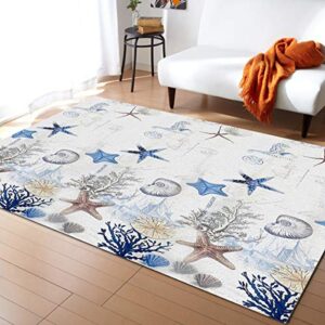 2x3ft large area rugs for living room, nautical tropical ocean collection area runner rugs non slip bedroom carpets hallways rug, outdoor indoor nursery rugs décor, anchor starfish shell seahorse