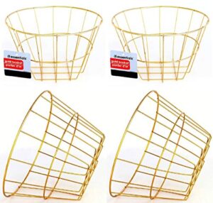 gold iron wire baskets and trays, round and rectangular, 4-ct sets (round)
