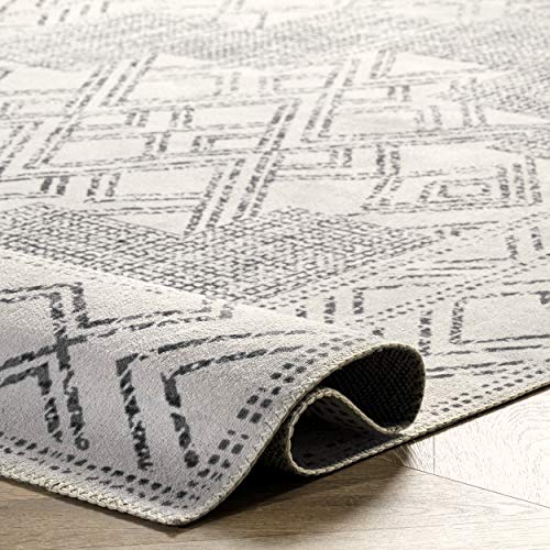 nuLOOM Mia Machine Washable Geometric Medallion Runner Rug, 2' 6" x 8', Light Grey