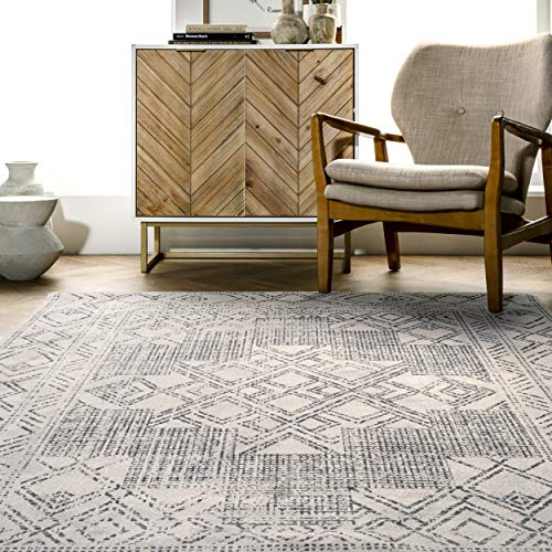 nuLOOM Mia Machine Washable Geometric Medallion Runner Rug, 2' 6" x 8', Light Grey